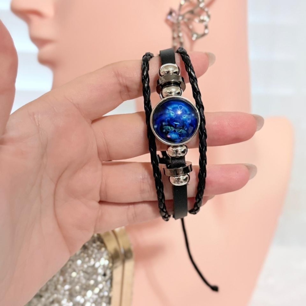 Blue and Black Leo Zodiac Braided Bracelet - Picture 4 of 7